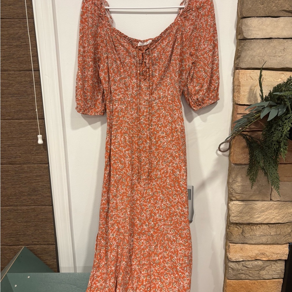 Sincerely Jules Orange Floral Midi Dress